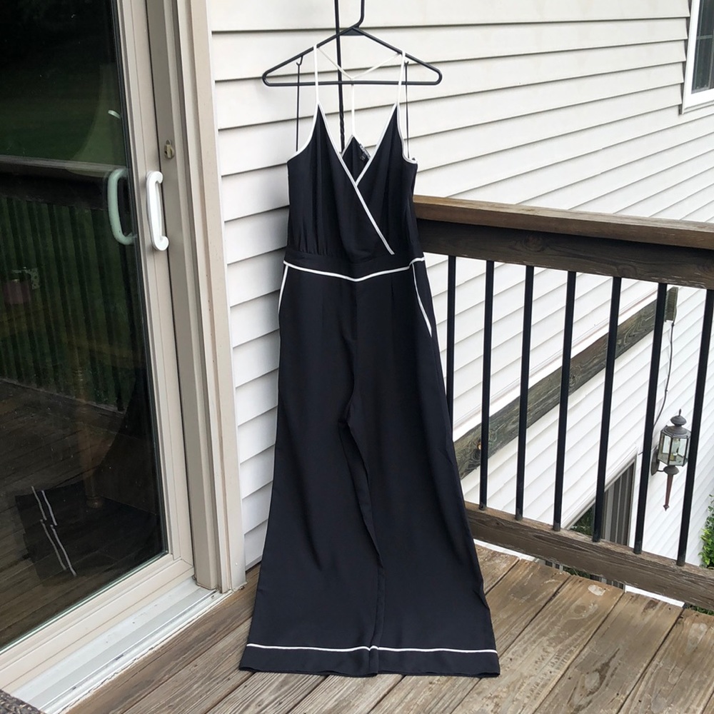 Black Wide-Leg Jumpsuit with White Trim